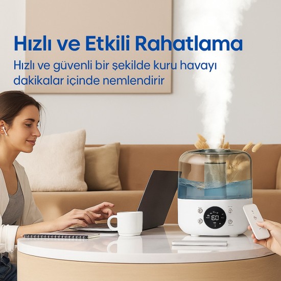3L Dijital Hava Nemlendirici & Aroma Difüzör – LED Ekranlı, Sessiz Çalışma, Uzaktan Kumandalı