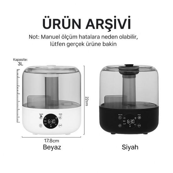 3L Dijital Hava Nemlendirici & Aroma Difüzör – LED Ekranlı, Sessiz Çalışma, Uzaktan Kumandalı