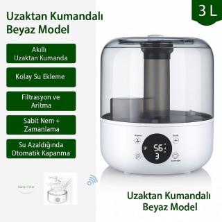 3L Dijital Hava Nemlendirici & Aroma Difüzör – LED Ekranlı, Sessiz Çalışma, Uzaktan Kumandalı