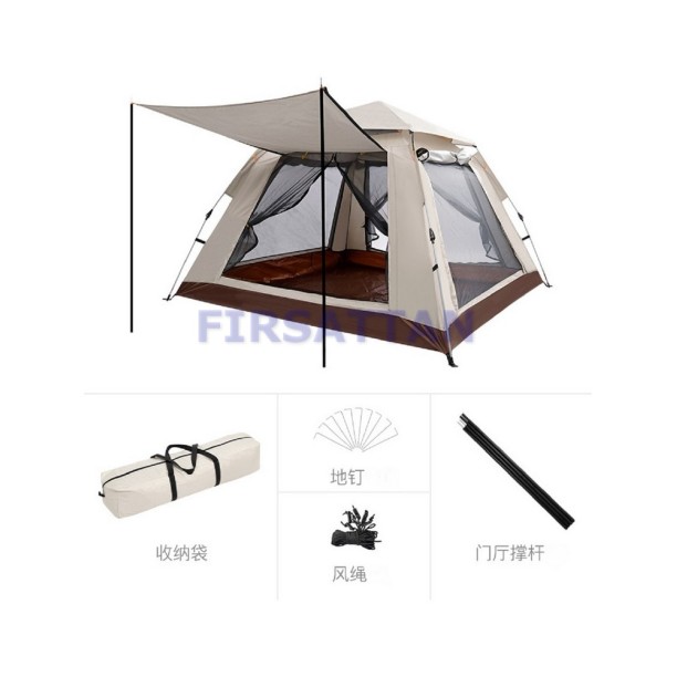 4 Tarafı Kare Tenteli Tam Otomatik Kamp Çadırı 6 Kişilik