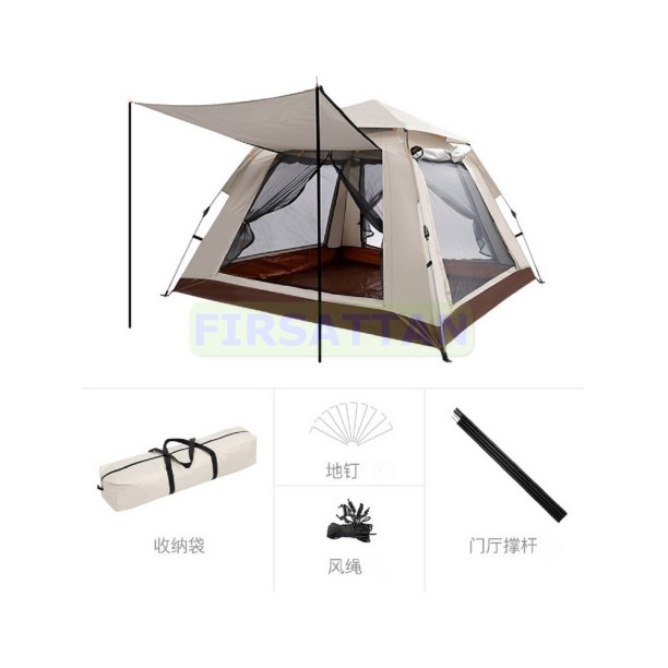 4 Tarafı Kare Tenteli Tam Otomatik Kamp Çadırı 4 Kişilik