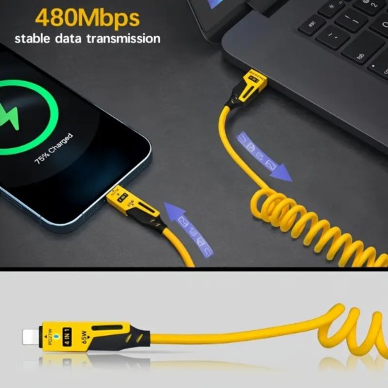 65W Çoklu 4 in 1 USB Type C ve Lightning Kısa Şarj ve Data Kablosu 1 5 Metre