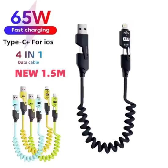 65W Çoklu 4 in 1 USB Type C ve Lightning Kısa Şarj ve Data Kablosu 1 5 Metre