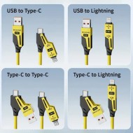65W Çoklu 4 in 1 USB Type C ve Lightning Kısa Şarj ve Data Kablosu 1 5 Metre