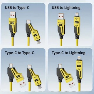 65W Çoklu 4 in 1 USB Type C ve Lightning Kısa Şarj ve Data Kablosu 1 5 Metre