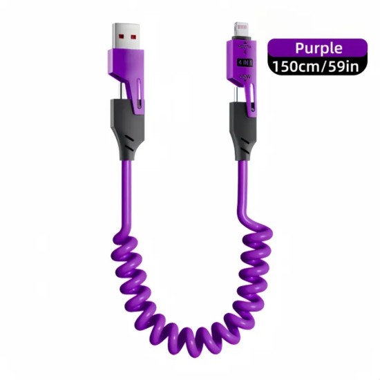 65W Çoklu 4 in 1 USB Type C ve Lightning Kısa Şarj ve Data Kablosu 1 5 Metre