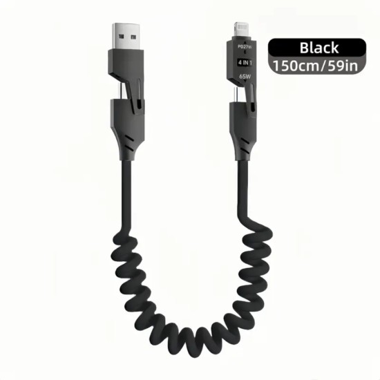 65W Çoklu 4 in 1 USB Type C ve Lightning Kısa Şarj ve Data Kablosu 1 5 Metre