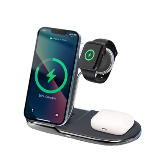 Kablosuz 15W Hızlı Şarj Standı 3 in 1 Seyahat Şarj Cihazı
