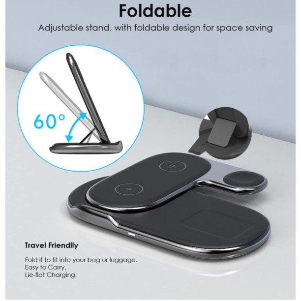 Kablosuz 15W Hızlı Şarj Standı 3 in 1 Seyahat Şarj Cihazı
