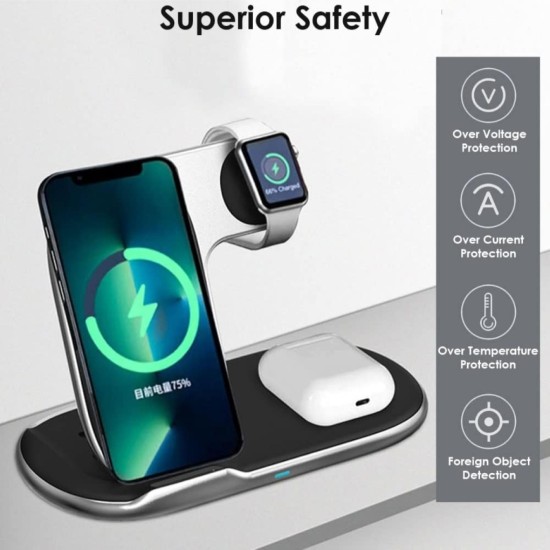 Kablosuz 15W Hızlı Şarj Standı 3 in 1 Seyahat Şarj Cihazı