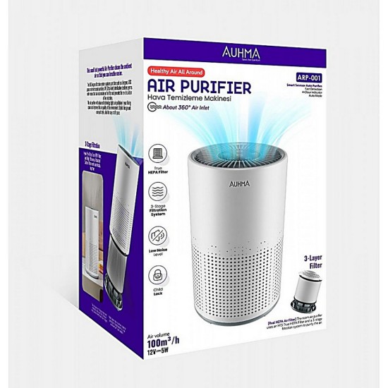 Auhma ARP 001 Hava Temizleyici True Hepa Filtre Sessiz 360 Derece Hava Girişi