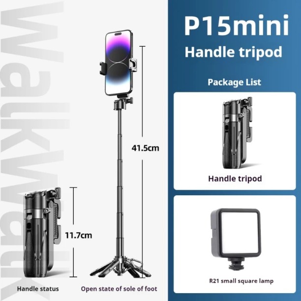 P15 Mini Selfie Çubuğu 41.5 cm Mini Grip Quadripod Aluminum Uzaktan Kumandalı