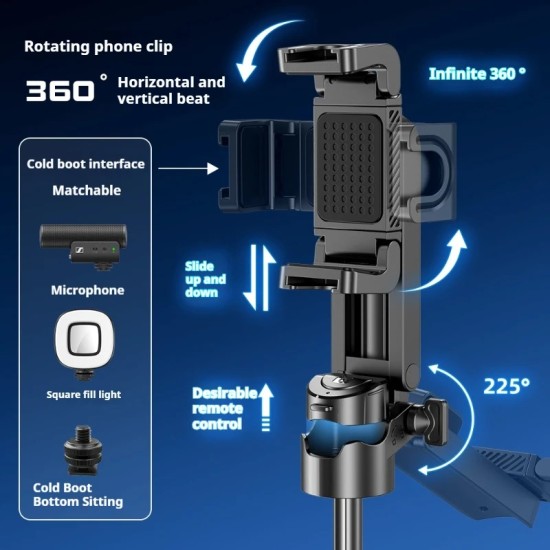 P15 Mini Selfie Çubuğu 41.5 cm Mini Grip Quadripod Aluminum Uzaktan Kumandalı