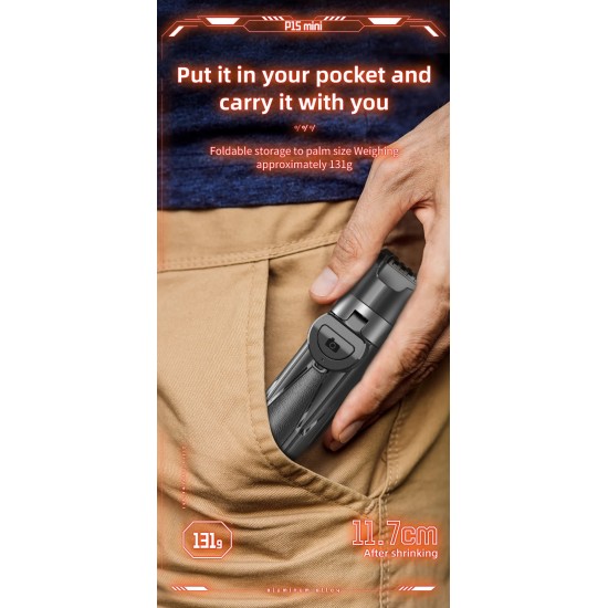 P15 Mini Selfie Çubuğu 41.5 cm Mini Grip Quadripod Aluminum Uzaktan Kumandalı