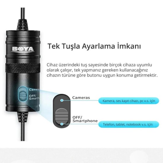 Youtuber Vlogger Canlı Yayın Mikrofonu Boya BY-M1 Yaka Mikrofonu 6 Metre