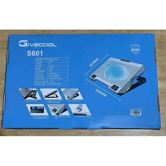 Givecool S601 RGB Laptop Soğutucu 6 Kademe Yükseklik 16 cm Fanlı Alüminyum Stand
