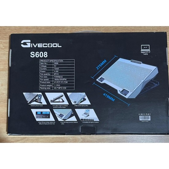 givecool-s608-rgb-laptop-sogutucu RGB LED 8 Fanlı Ayarlanabilir Stand