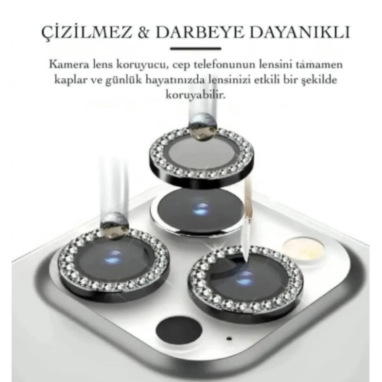 iPhone 15 Pro  15 Pro Max Taşlı 9H Kamera Koruyucu Lens