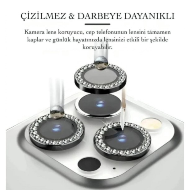 iPhone 15 Pro  15 Pro Max Taşlı 9H Kamera Koruyucu Lens