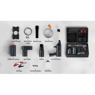 İTing 4-in-1 Araç Seti: Yıkama  Süpürge Lastik Kompresör  Akü Takviye