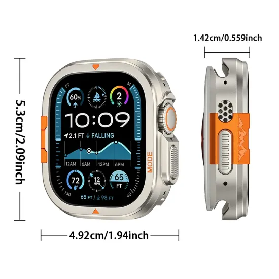 Apple Watch Ultra 49 mm Metal Kasa Kırılmaz Cam Tam Koruma Seti