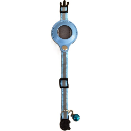 Airtag Tutuculu Kedi Tasması Zilli ve Reflektörlü Mavi