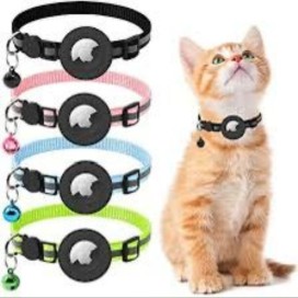 Airtag Tutuculu Kedi Tasması Zilli ve Reflektörlü Siyah