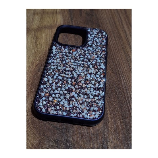 iPhone 14 Pro Uyumlu Derin Mor Taşlı Silikon Kılıf