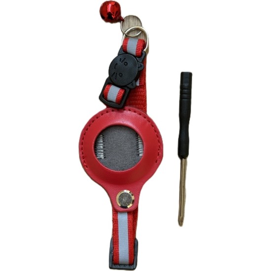 Airtag Tutuculu Kedi Tasması Zilli ve Reflektörlü Kırmızı