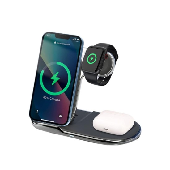 Kablosuz 15W Hızlı Şarj Standı 3 in 1 Seyahat Şarj Cihazı