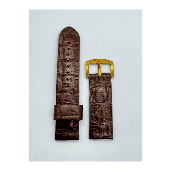 24 mm Gerçek Deri El Yapımı Eskitme Saat Kordonu Kahverengi Desenli