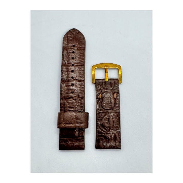 24 mm Gerçek Deri El Yapımı Eskitme Saat Kordonu Kahverengi Desenli