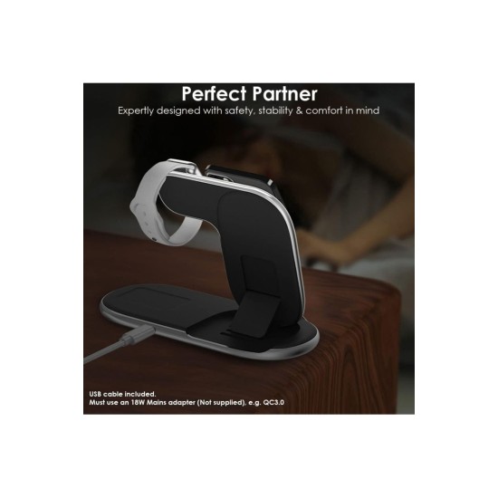 Kablosuz 15W Hızlı Şarj Standı 3 in 1 Seyahat Şarj Cihazı