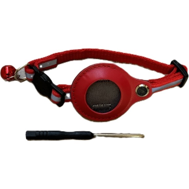 Airtag Tutuculu Kedi Tasması Zilli ve Reflektörlü Kırmızı
