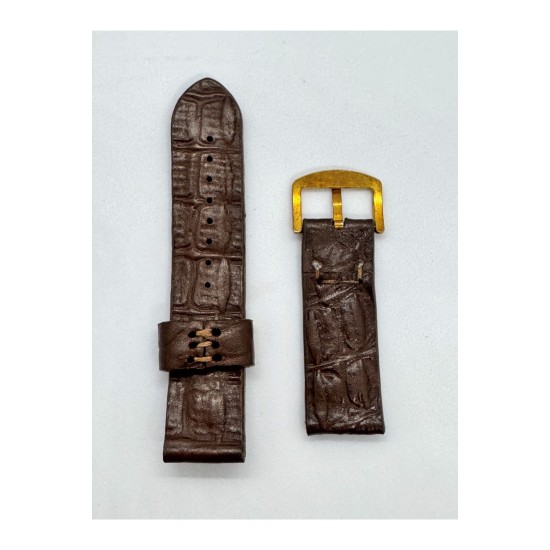 24 mm Gerçek Deri El Yapımı Eskitme Saat Kordonu Kahverengi Desenli