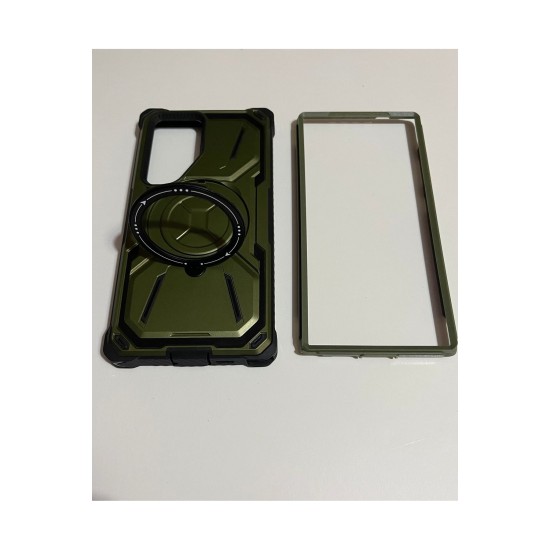 Samsung Galaxy S24 Ultra Magsafe ve Standlı Tank Kılıf Siyah Yeşil Kırmızı