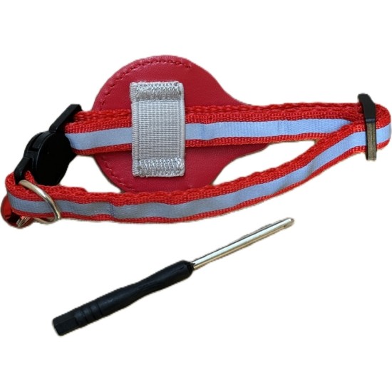 Airtag Tutuculu Kedi Tasması Zilli ve Reflektörlü Kırmızı