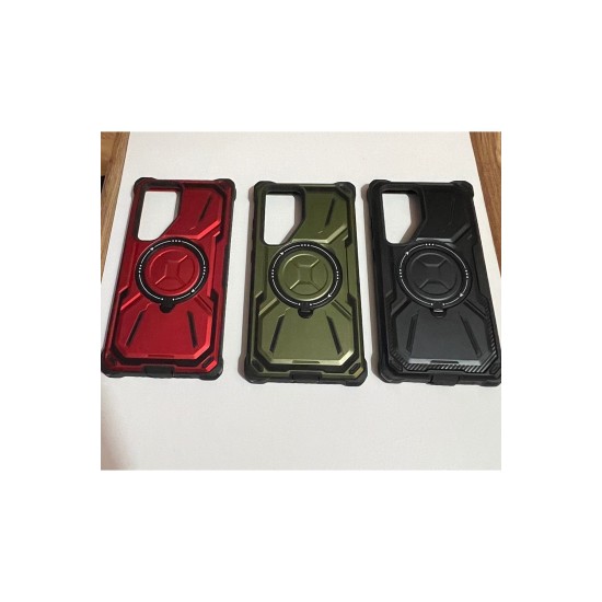 Samsung Galaxy S24 Ultra Magsafe ve Standlı Tank Kılıf Siyah Yeşil Kırmızı