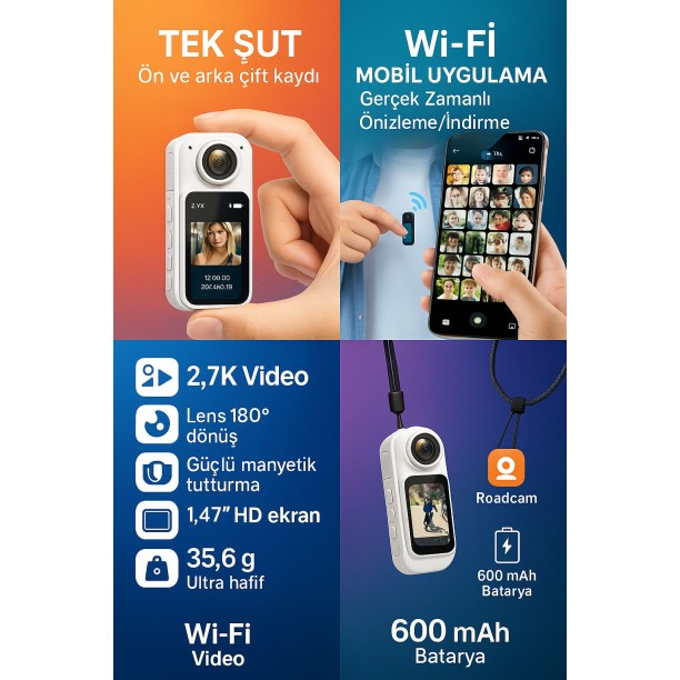 Thumb Pov Aksiyon Kamerası 1080p  Manyetik Kolyeli