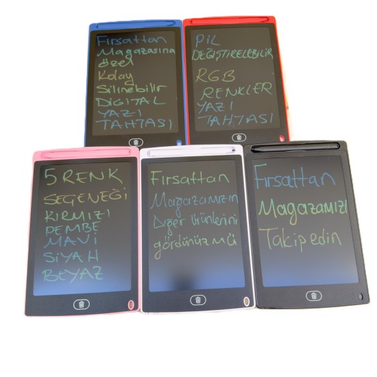 8.5 İnç RGB Renkli Yazılı Dijital yazi-tahtasi Pilli Tuşla Silinebilir 5 Renk