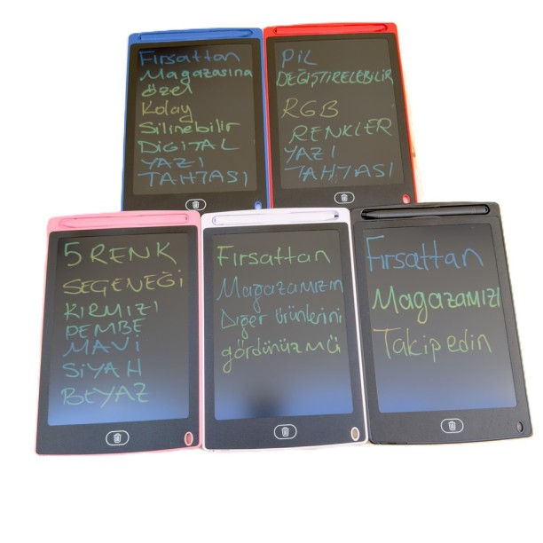 8.5 İnç RGB Renkli Yazılı Dijital yazi-tahtasi Pilli Tuşla Silinebilir 5 Renk