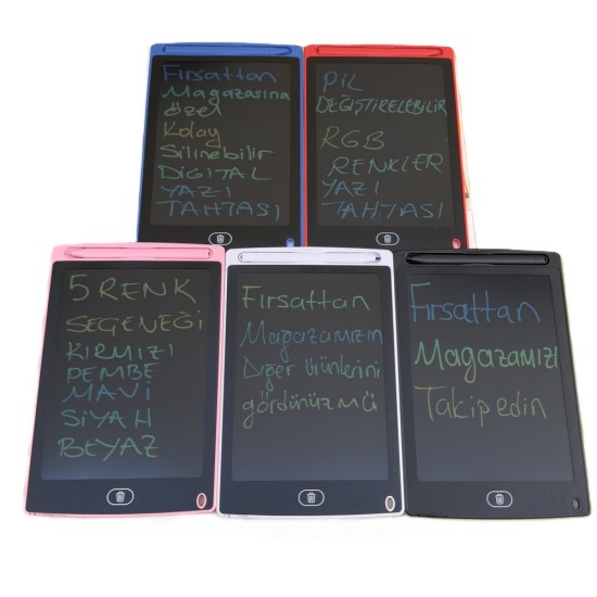 8.5 İnç RGB Renkli Yazılı Dijital yazi-tahtasi Pilli Tuşla Silinebilir 5 Renk