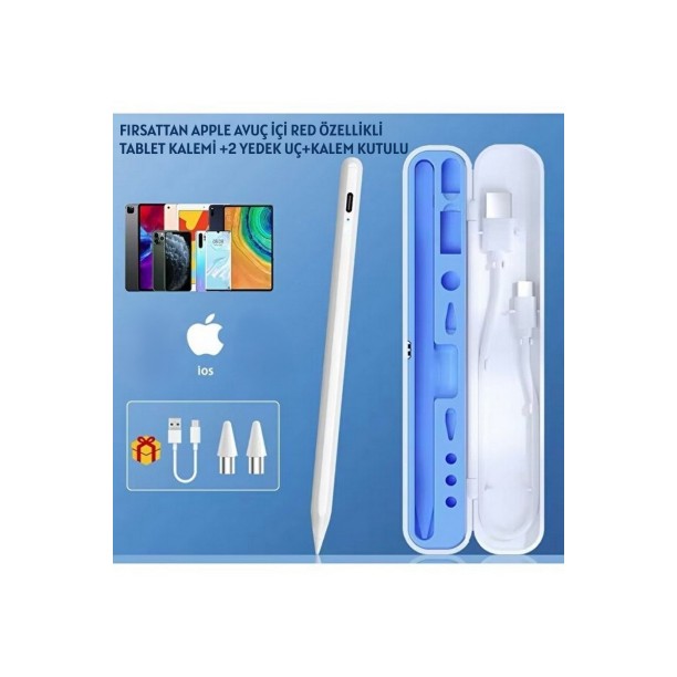 iPad Uyumlu Avuç İçi Red (Palm Rejection) Stylus Tablet Kalemi - USB-C Şarjlı