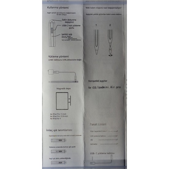iPad Uyumlu Avuç İçi Red (Palm Rejection) Stylus Tablet Kalemi - USB-C Şarjlı