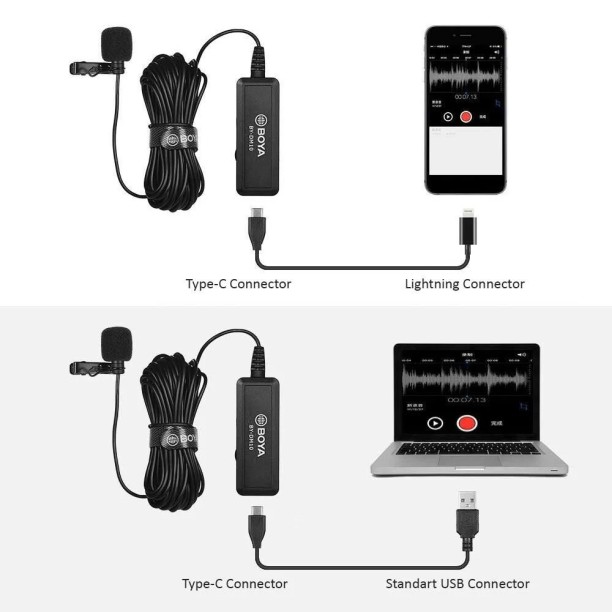 BOYA BY-DM10 Lightning ve USB Yaka Mikrofonu iPhone PC Podcast Röportaj Mikrofon