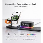 Samsung ve Apple Uyumlu 6’sı 1 Arada Manyetik Kablosuz Şarj İstasyonu 25W Hızlı Şarj Bluetooth Hoparlör Alarm Saat Gece Lambası