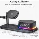 Samsung ve Apple Uyumlu 6’sı 1 Arada Manyetik Kablosuz Şarj İstasyonu 25W Hızlı Şarj Bluetooth Hoparlör Alarm Saat Gece Lambası