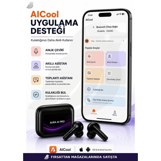DBL. Aura AI Pro 144 Dil Tercüme Kulaklık Bluetooth 6.0 ANC ENC 500 mAh HD Ses