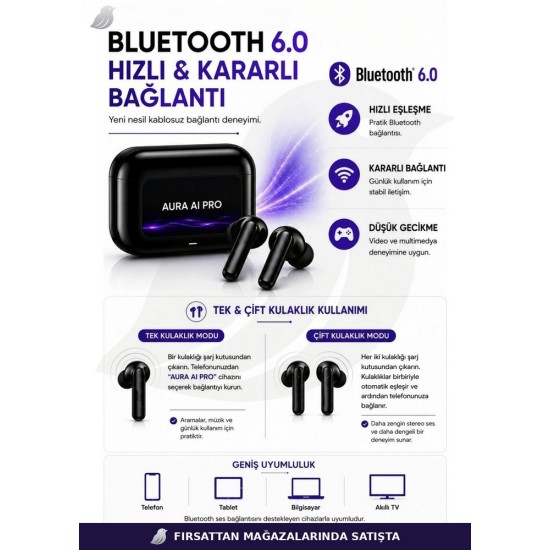 DBL. Aura AI Pro 144 Dil Tercüme Kulaklık Bluetooth 6.0 ANC ENC 500 mAh HD Ses