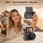 8K Dijital Fotoğraf Makinesi 88MP Vlog Kamerası 18X Zoom 3 inç 180 derece Flip Ekran WiFi Flaşlı